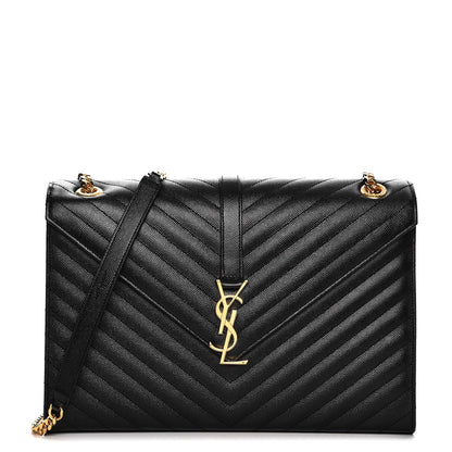 Saint Laurent Grain De Poudre Matelasse Chevron Large Monogram Satchel Black 1 of 8