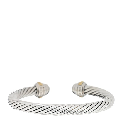 David Yurman Sterling Silver 18K Yellow Gold Diamond Pave 7mm Cable Classics Bracelet 2 of 3