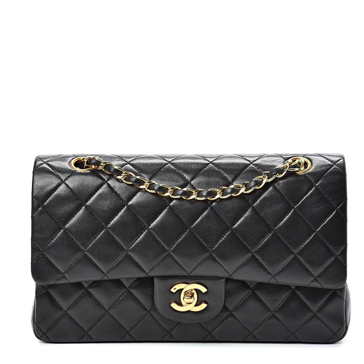 Lambskin Quilted Medium Double Flap Black