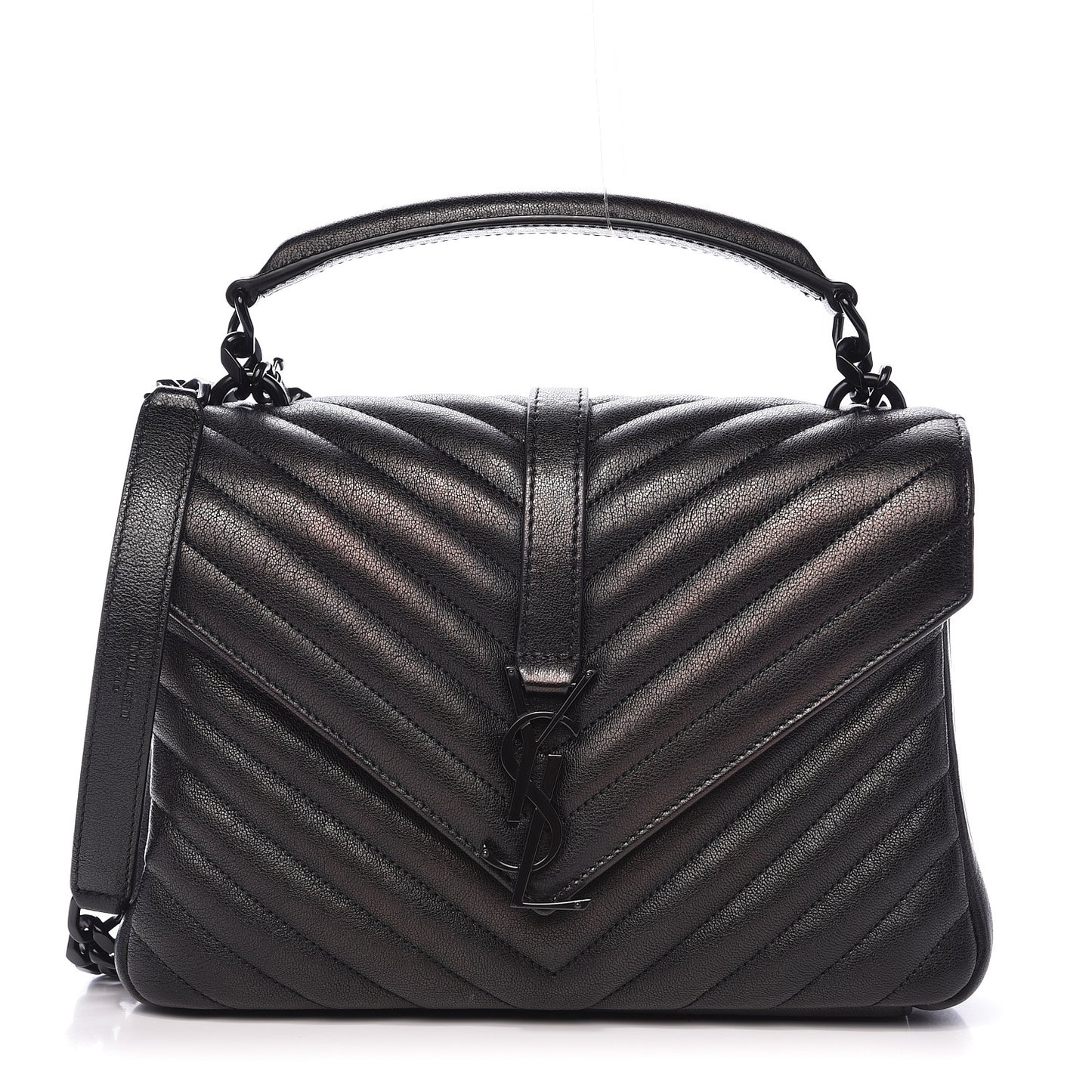 Sheepskin Matelasse Chevron Monogram Medium College Bag Black