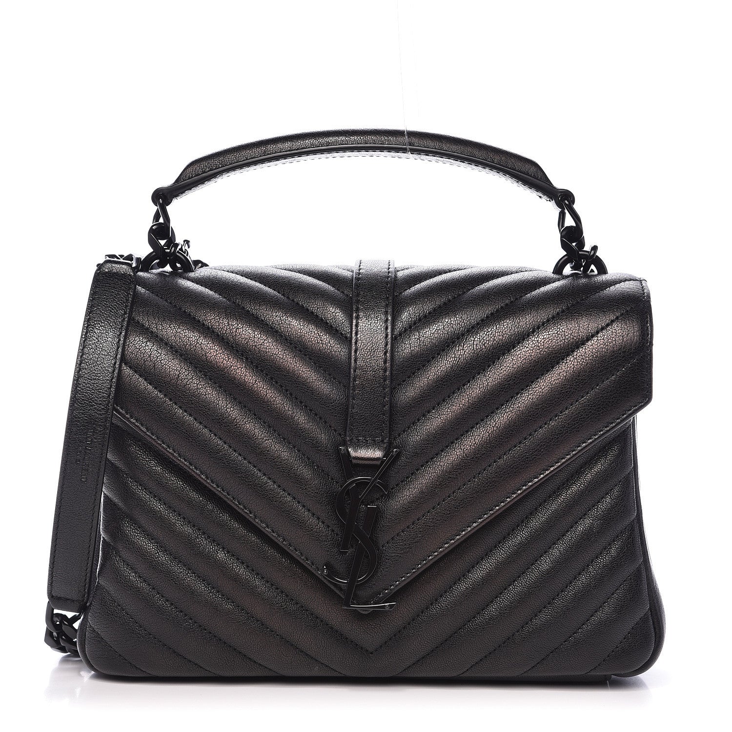 Saint Laurent Sheepskin Matelasse Chevron Monogram Medium College Bag Black 1 of 16