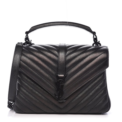 Saint Laurent Sheepskin Matelasse Chevron Monogram Medium College Bag Black 1 of 16