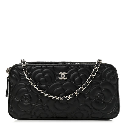 Chanel Lambskin Camellia Embossed Small Clutch With Chain Black 1 of 11
