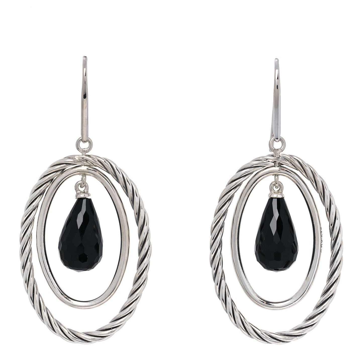 Sterling Silver Black Onyx Oval Drop Earrings