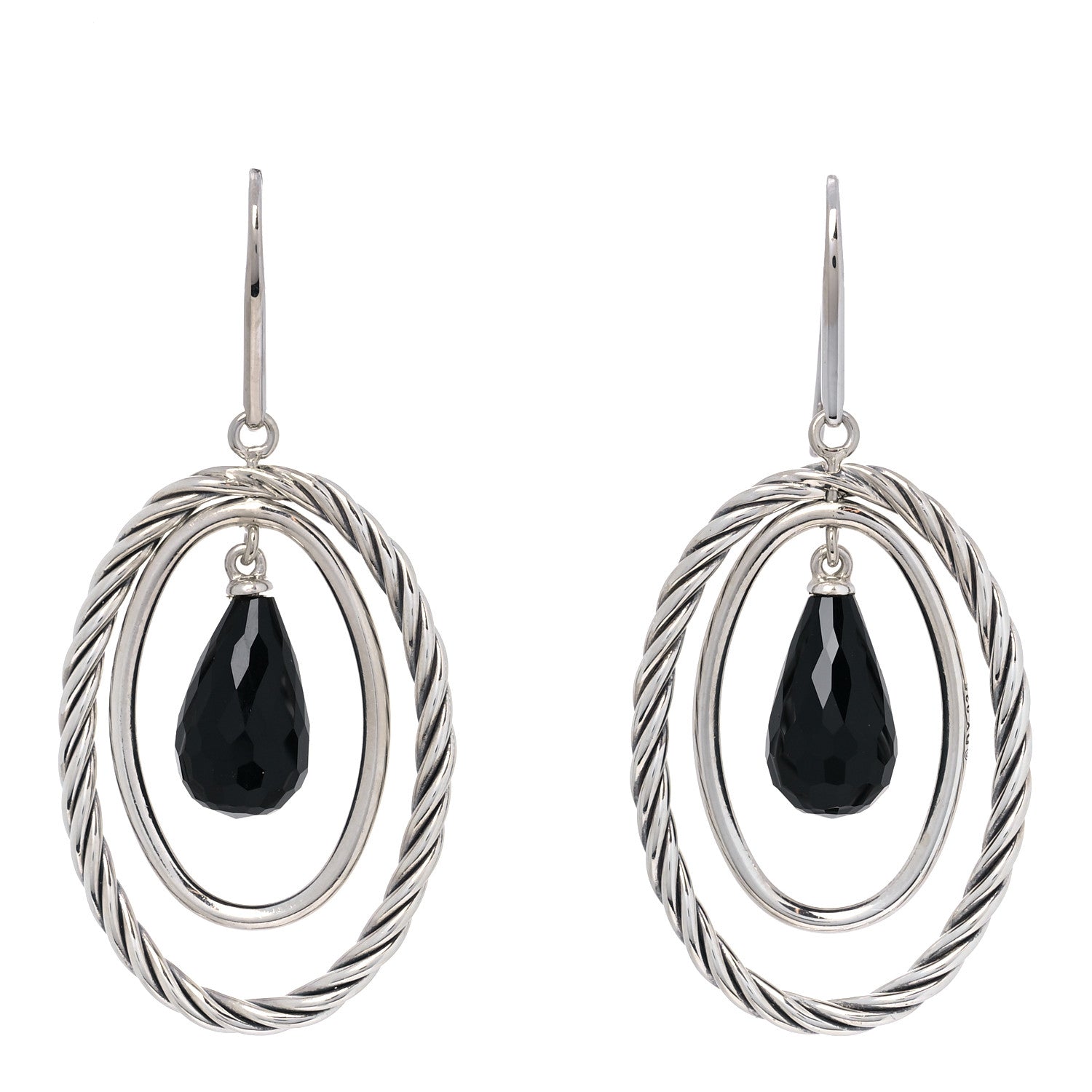 David Yurman Sterling Silver Black Onyx Oval Drop Earrings 1 of 4