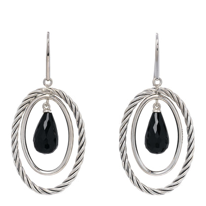 David Yurman Sterling Silver Black Onyx Oval Drop Earrings 1 of 4