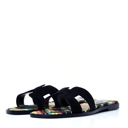 Hermes Suede Goatskin Oran Sandals 38 Black 4 of 10