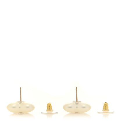 Chanel Pearl Crystal CC Heart Earrings Gold 3 of 5