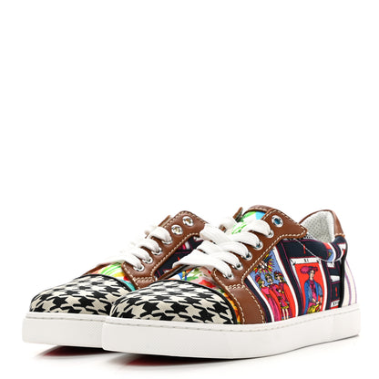 Christian Louboutin Linen Canvas Calfskin Womens Vieira Tarot-Print Sneakers 36.5 Multicolor 3 of 8