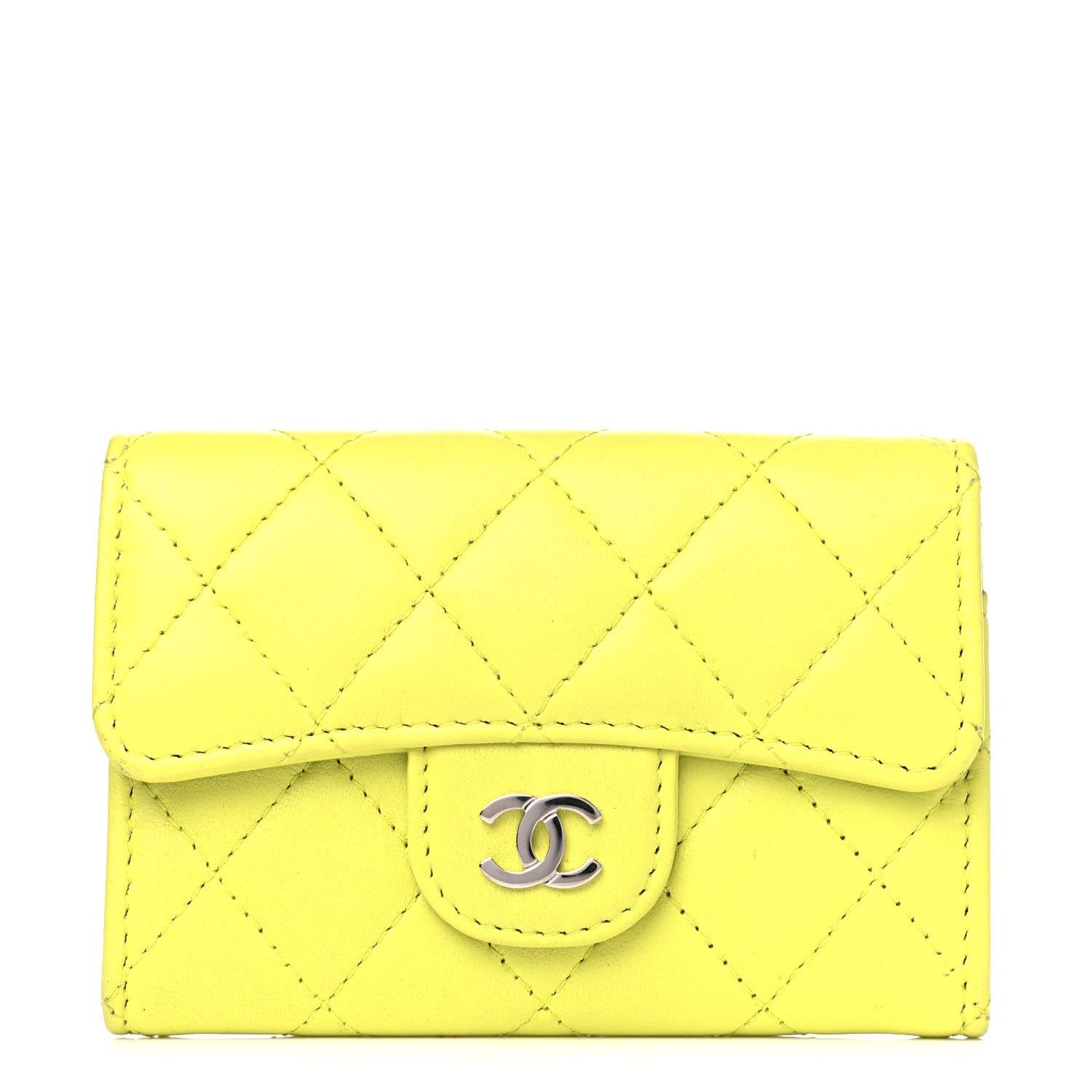 Chanel Lambskin Quilted Flap Card Holder Wallet Yellow 1 of 10