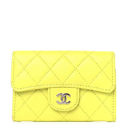 Chanel Lambskin Quilted Flap Card Holder Wallet Yellow 1 of 10