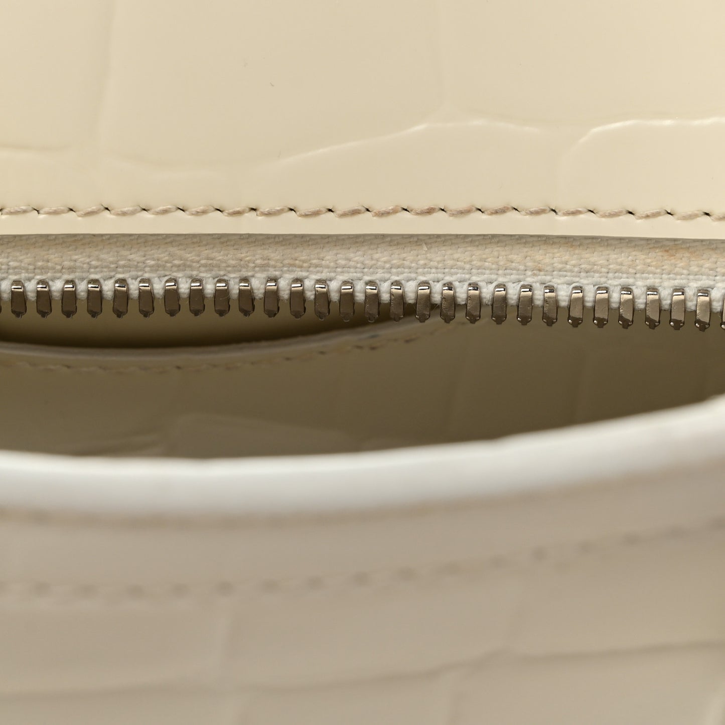 Semi Shiny Calfskin Crocodile Embossed Neo Classic Silver Hardware Nano City Crossbody White