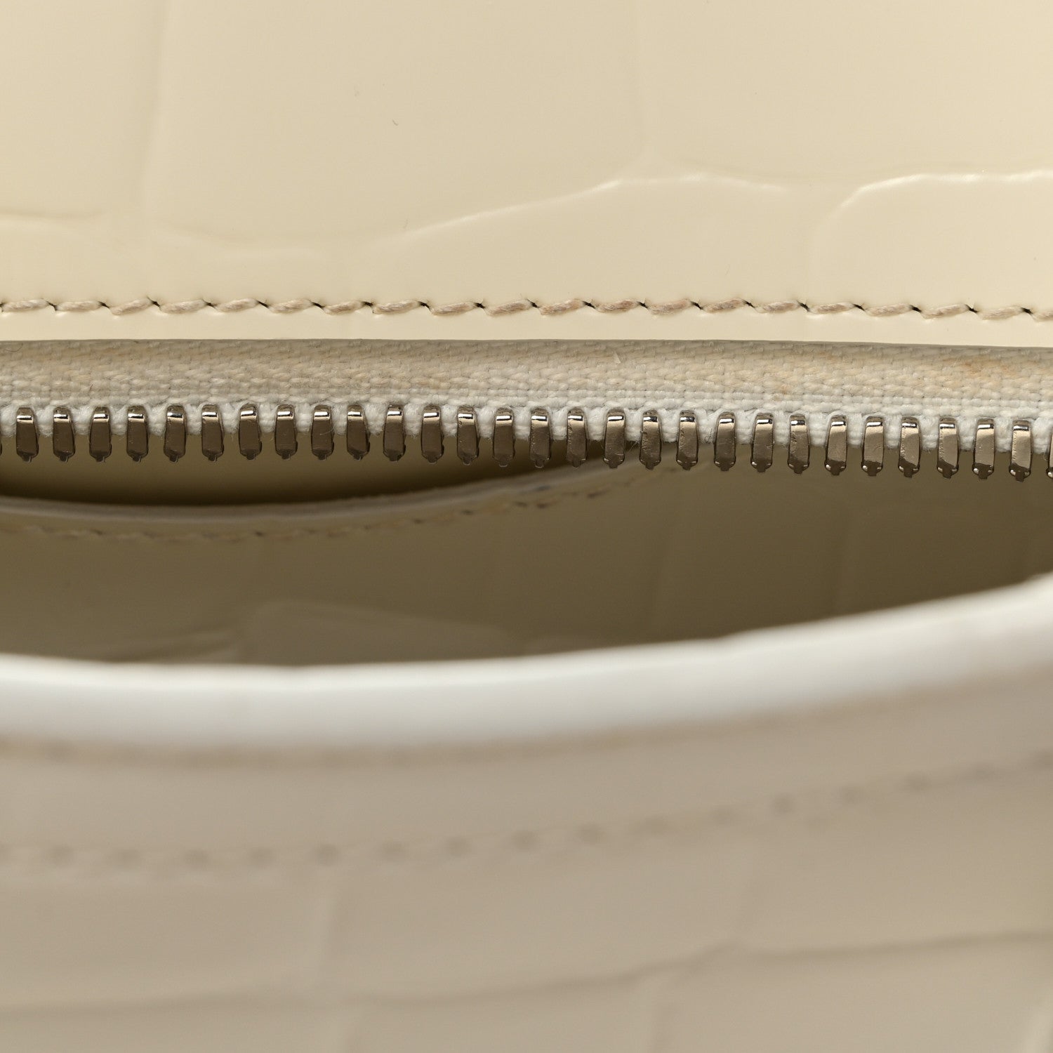 Balenciaga Semi Shiny Calfskin Crocodile Embossed Neo Classic Silver Hardware Nano City Crossbody White 13 of 15