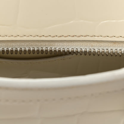 Balenciaga Semi Shiny Calfskin Crocodile Embossed Neo Classic Silver Hardware Nano City Crossbody White 13 of 15