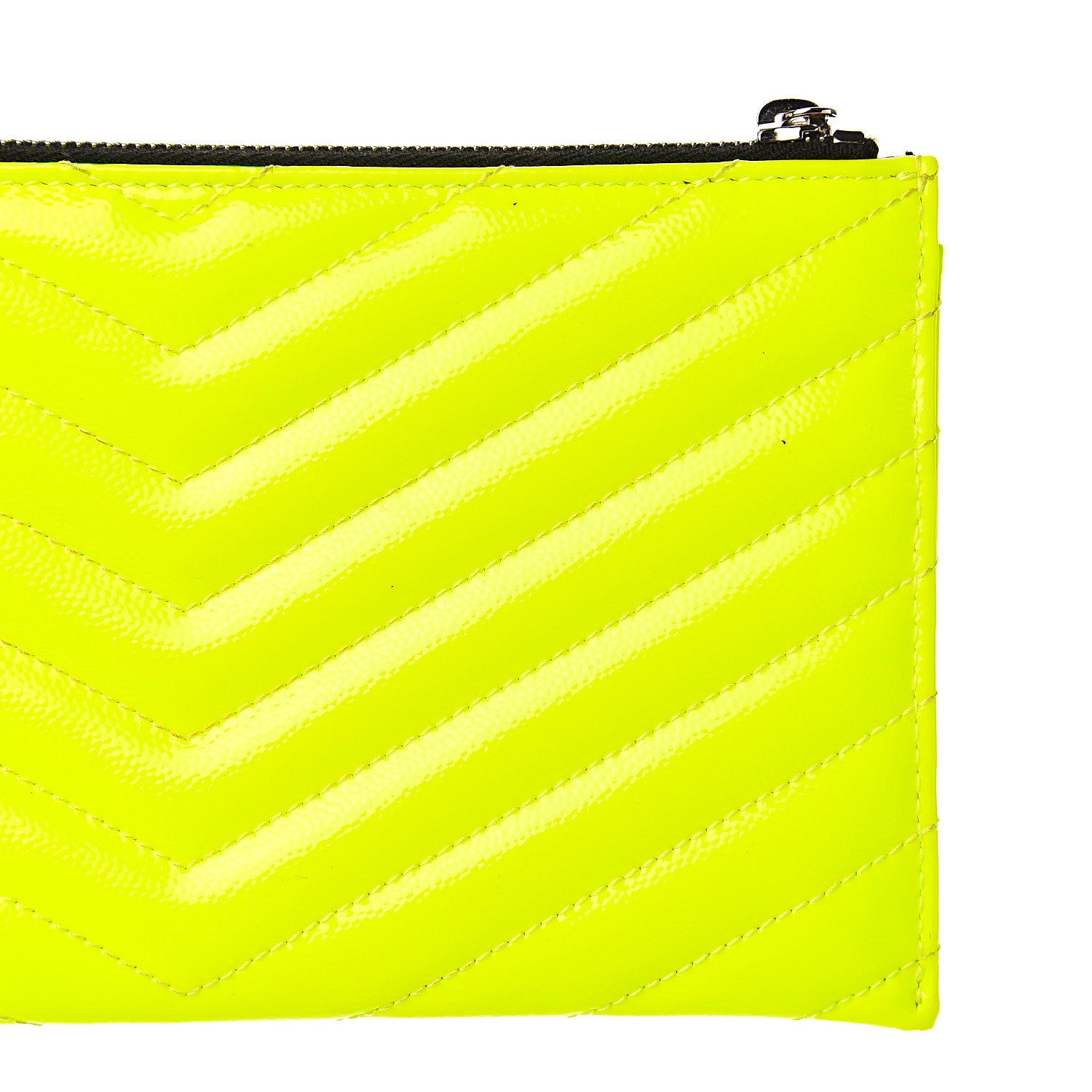 Saint Laurent Patent Grain De Poudre Matelasse Chevron Monogram Bill Pouch Neon Yellow 9 of 9