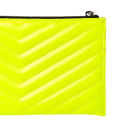 Saint Laurent Patent Grain De Poudre Matelasse Chevron Monogram Bill Pouch Neon Yellow 9 of 9