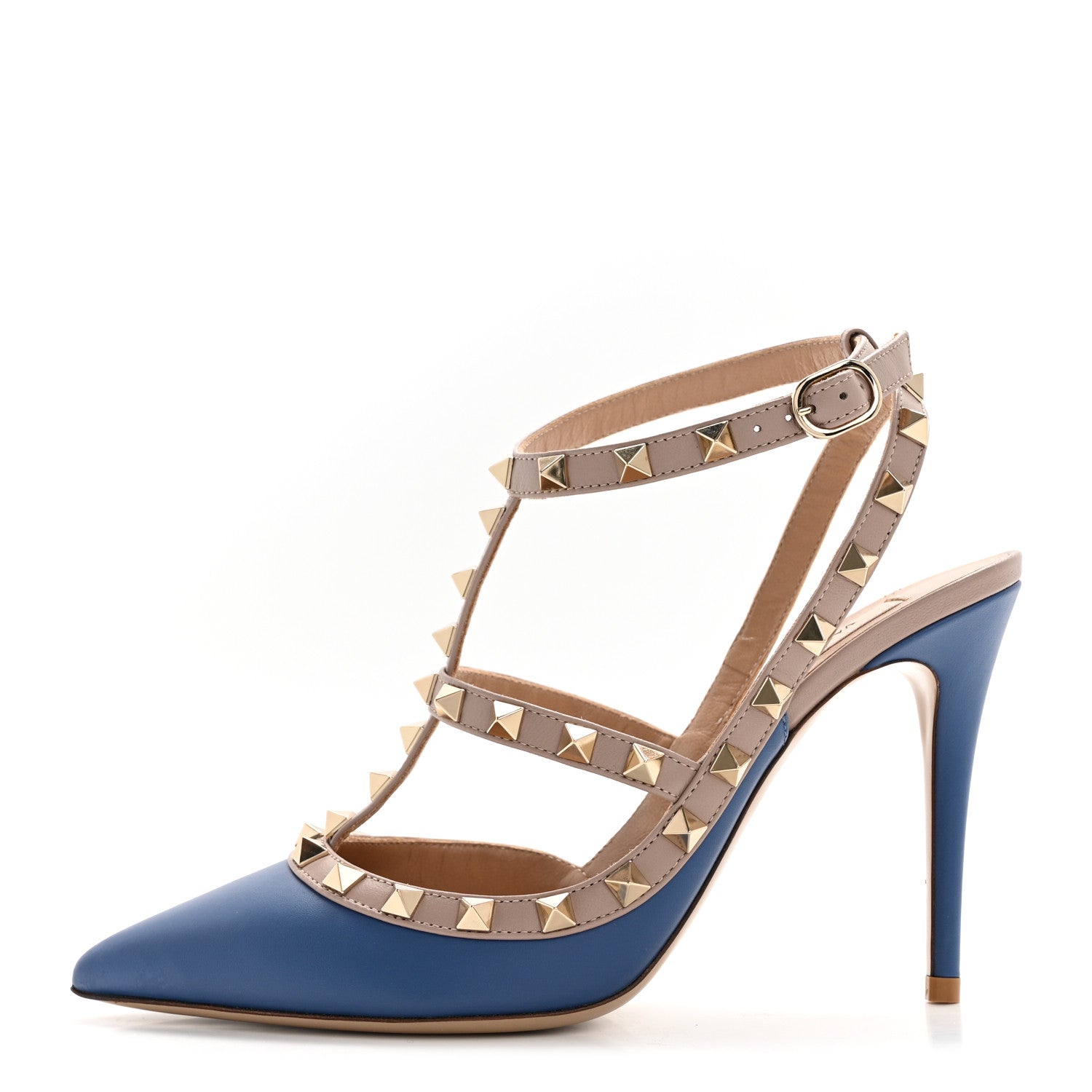 Valentino Garavani Calfskin Nappa Rockstud Ankle Strap 100mm Pumps 37.5 Baltique Poudre 1 of 9