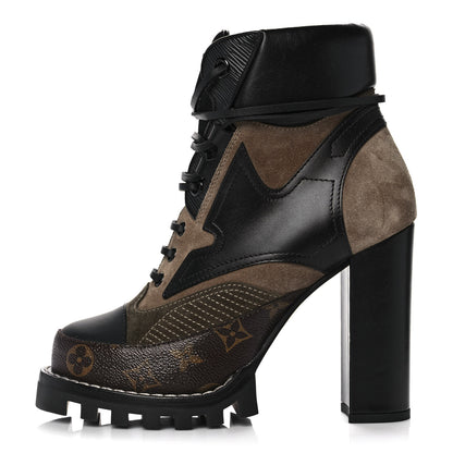 Louis Vuitton Suede Calfskin Monogram Star Trail Ankle Boots 38 Khaki 1 of 9