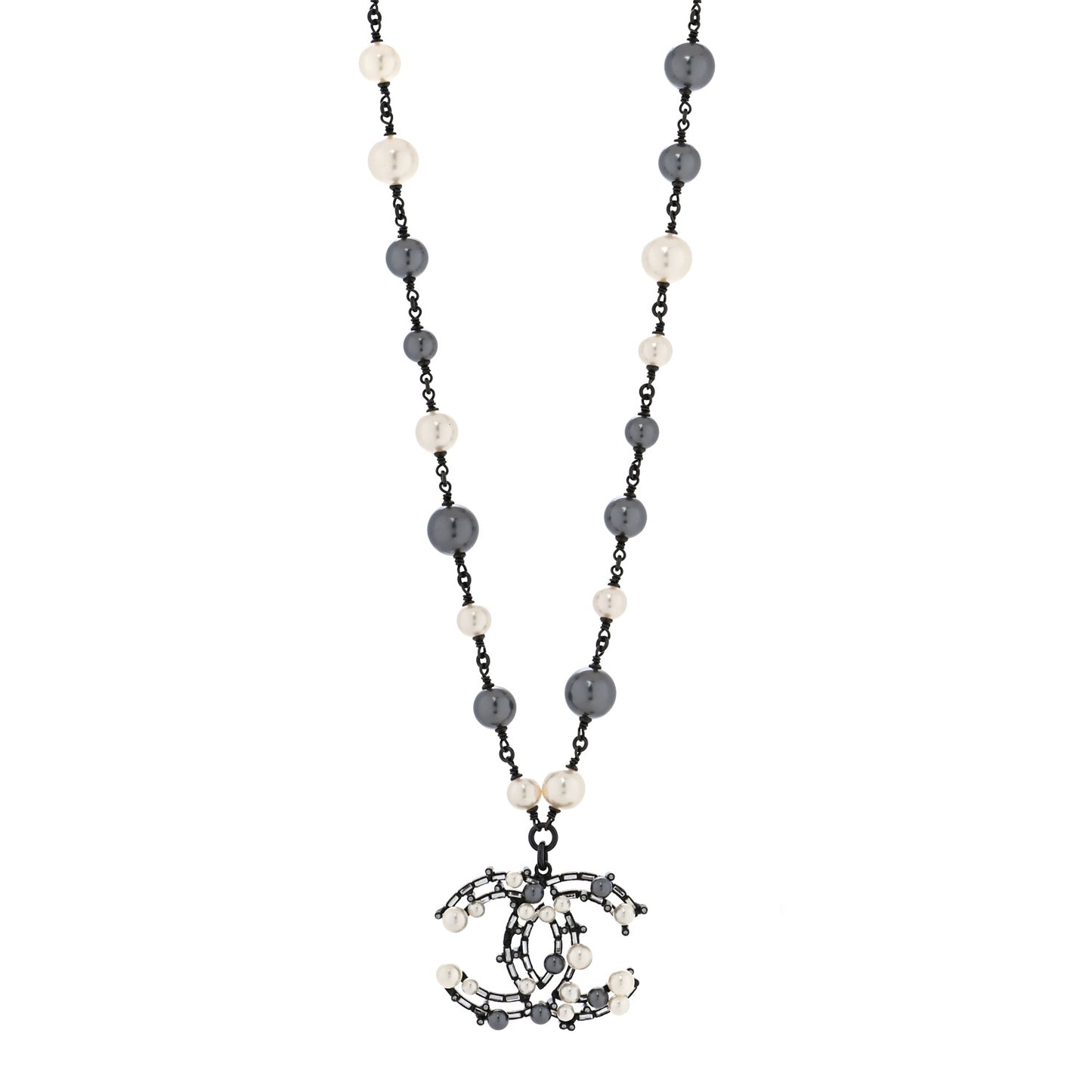 Ruthenium Pearl Baguette Crystal CC Necklace Black