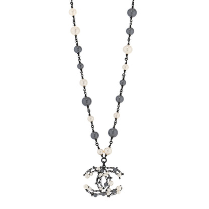 Chanel Ruthenium Pearl Baguette Crystal CC Necklace Black 1 of 6