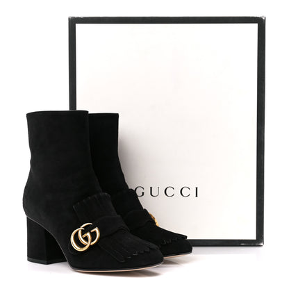 Gucci Kid Scamosciato GG Marmont Fringe 75mm Ankle Boots 36.5 Black 9 of 9