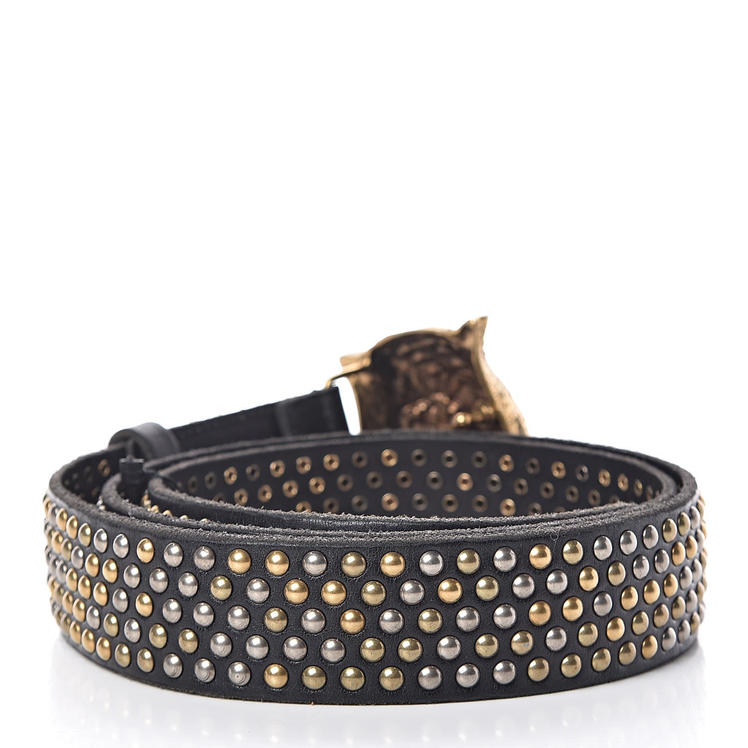 Gucci Calfskin Studded Feline Belt 105 42 Black 2 of 7