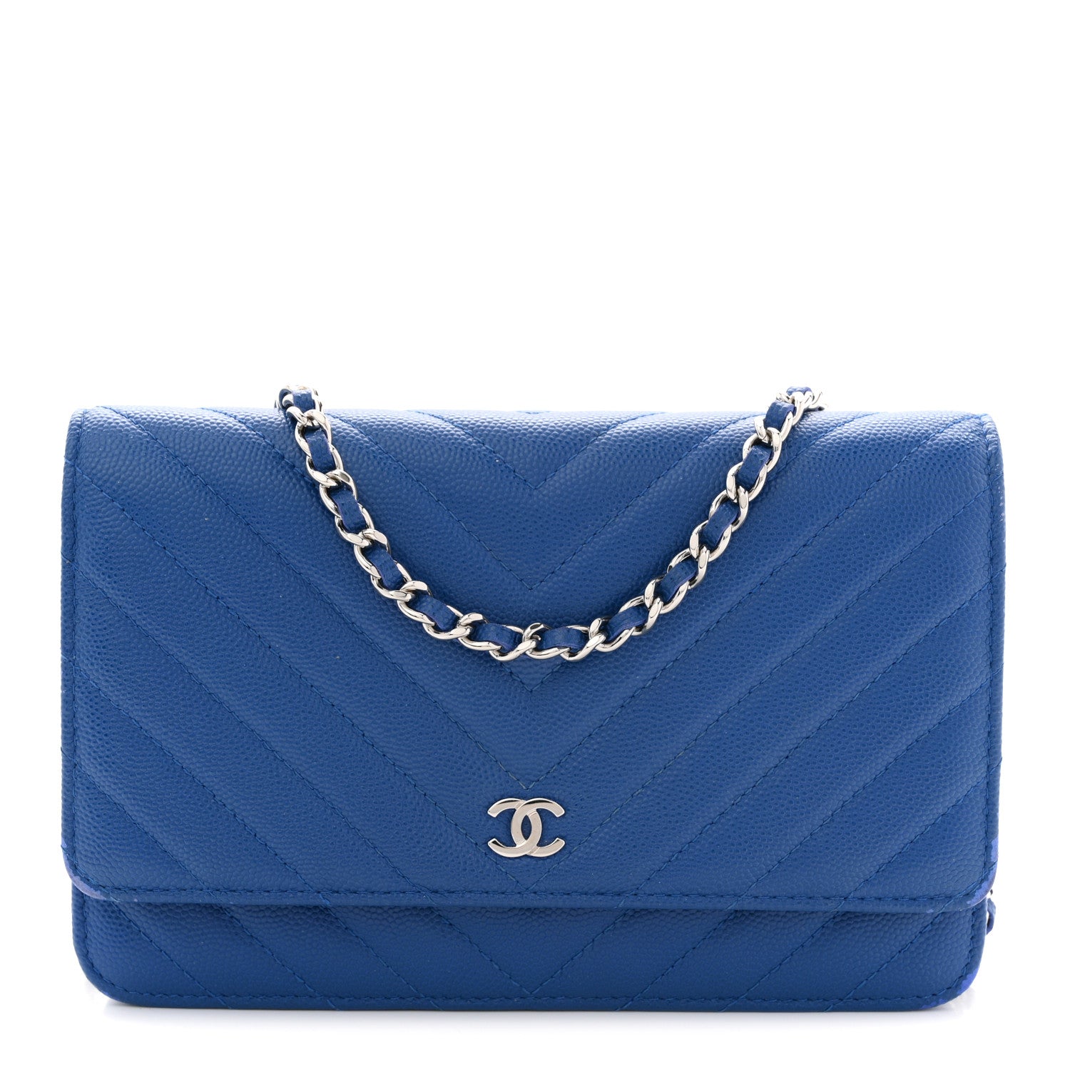 Chanel Caviar Chevron Quilted Wallet On Chain WOC Blue 1 of 13