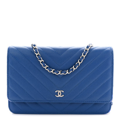 Chanel Caviar Chevron Quilted Wallet On Chain WOC Blue 1 of 13