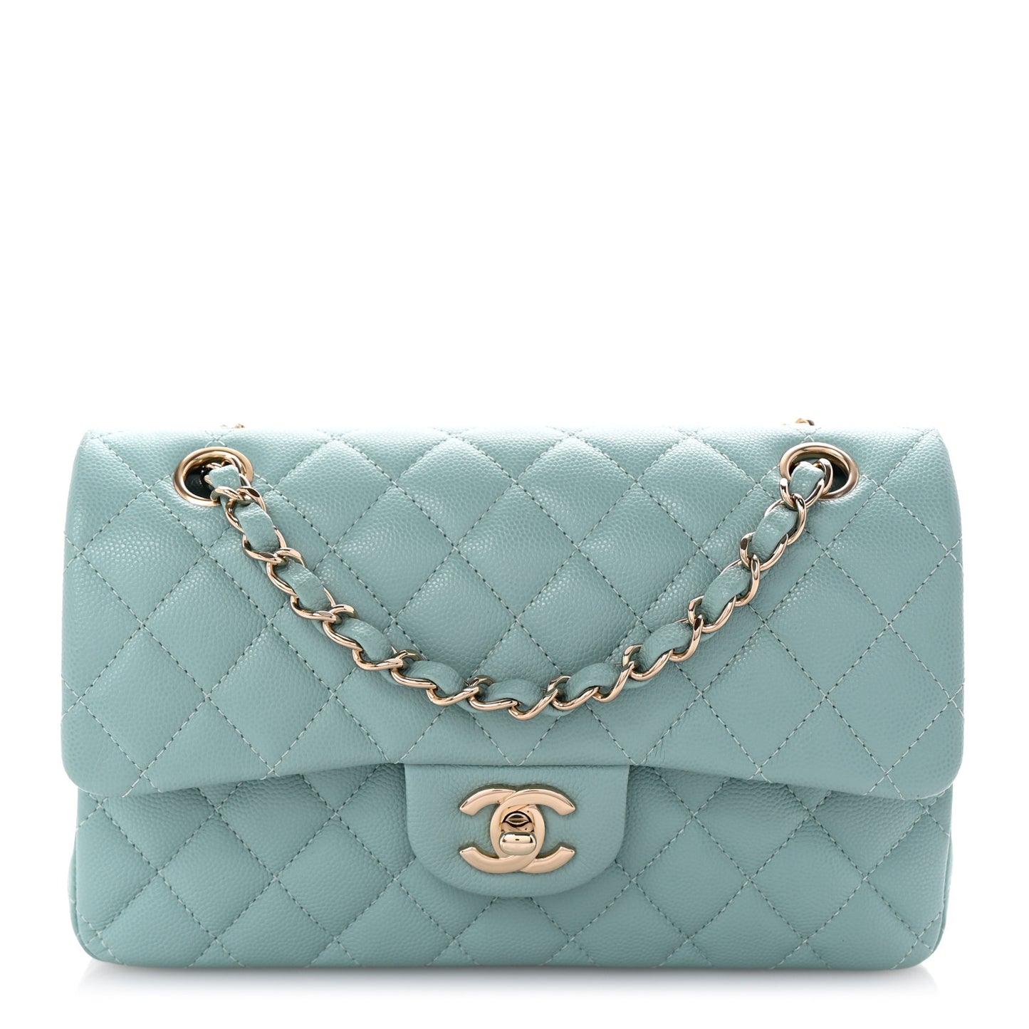 Caviar Quilted Small Double Flap Light Blue