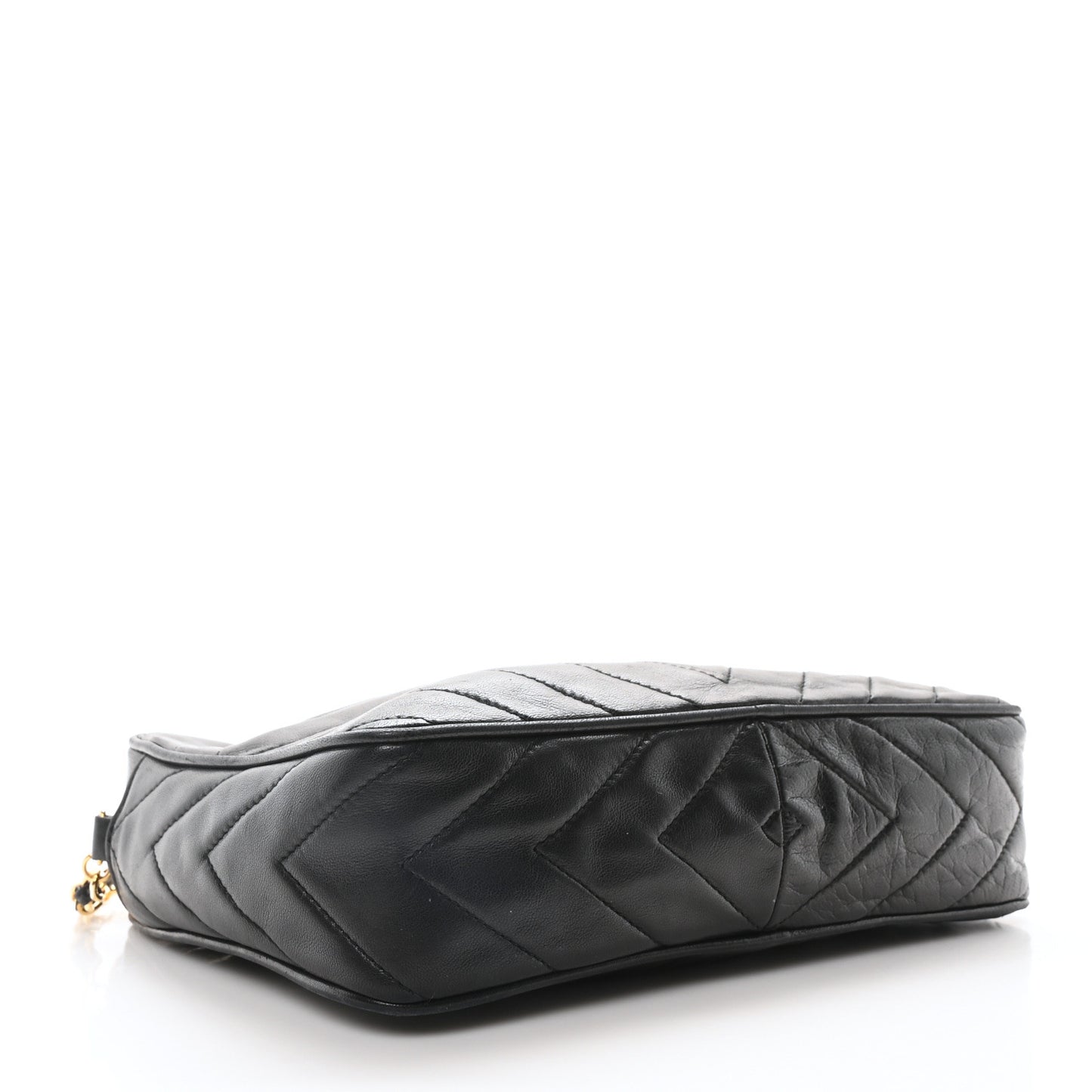 Lambskin Chevron Quilted Tassel Camera Case Black