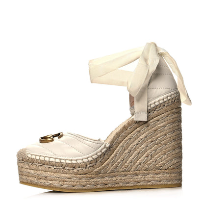 Gucci Nappa Matelasse GG Marmont Ankle Wrap Platform 35/120mm Espadrille Wedges 35 Great White 1 of 8