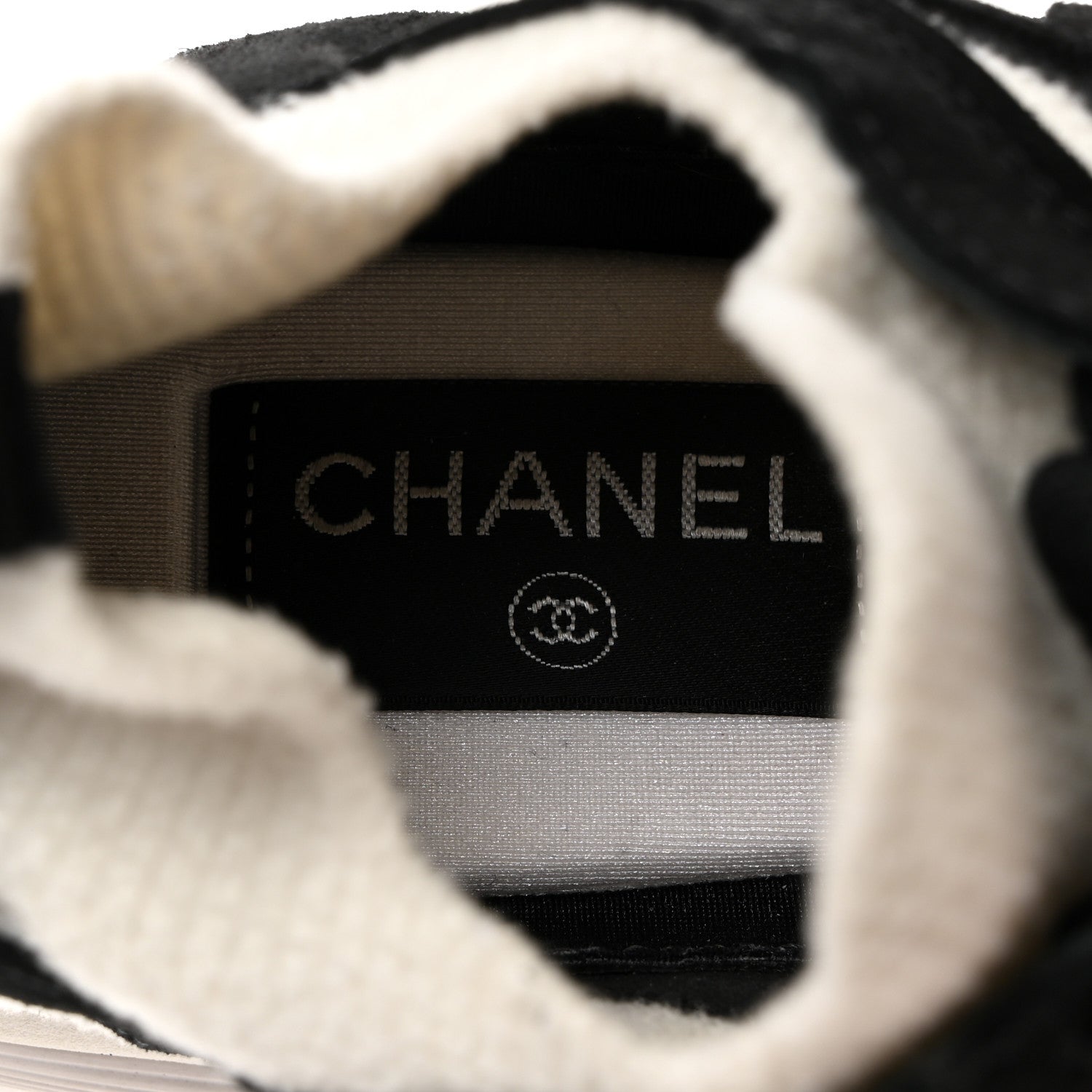 Chanel Fabric Suede Calfskin CC Sneakers 38.5 White Black 6 of 9