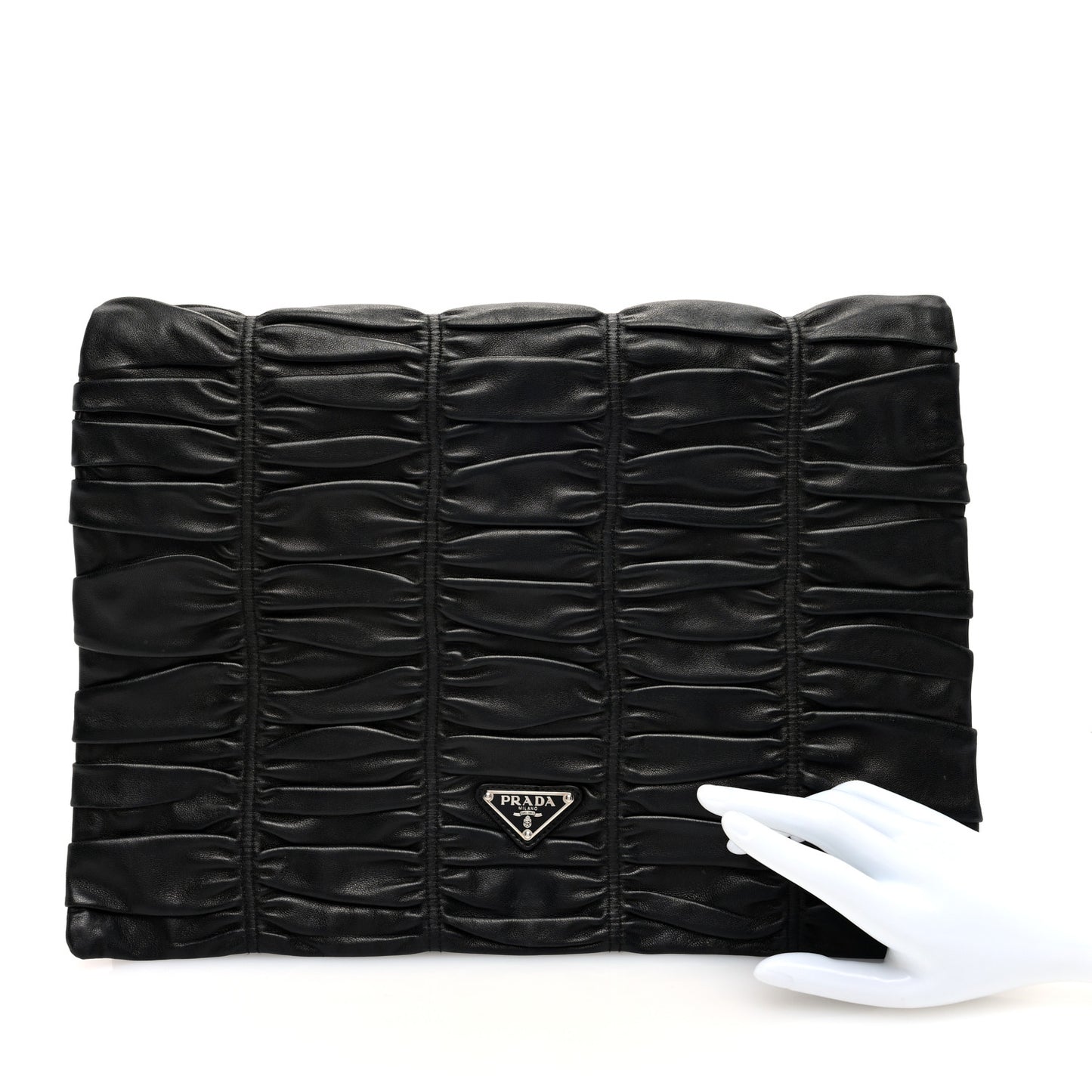 Nappa Dressy Gaufre Ruched Flap Clutch Black