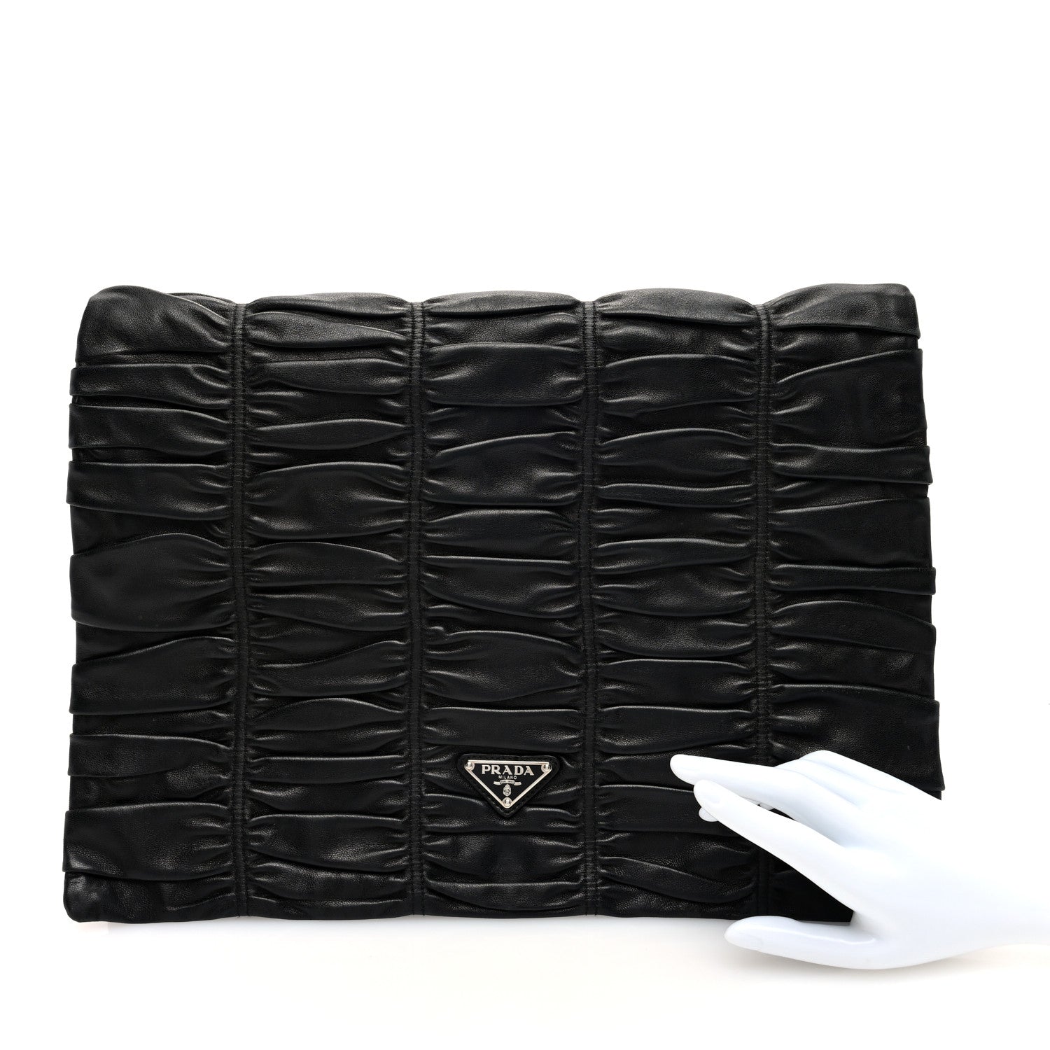 Prada Nappa Dressy Gaufre Ruched Flap Clutch Black 2 of 6