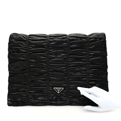 Prada Nappa Dressy Gaufre Ruched Flap Clutch Black 2 of 6