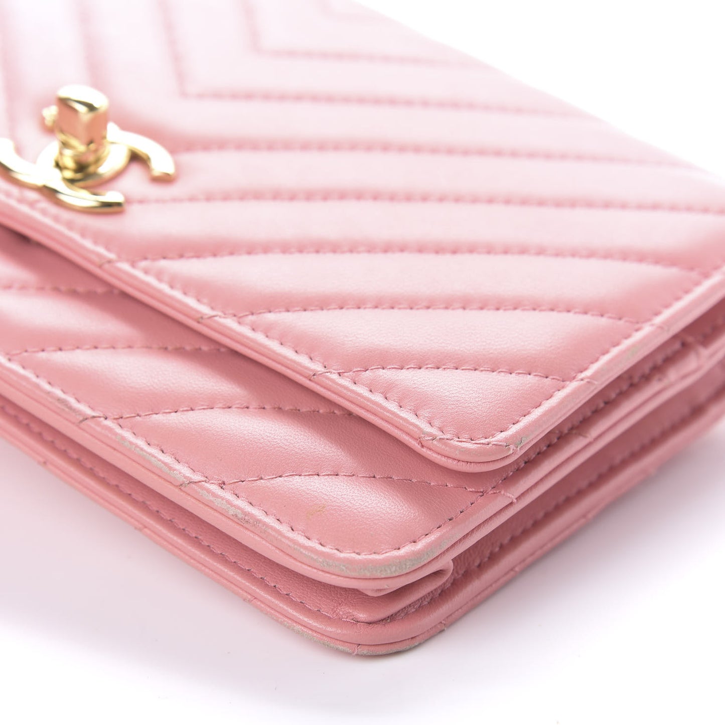 Lambskin Chevron Quilted Trendy CC Wallet On Chain WOC Pink