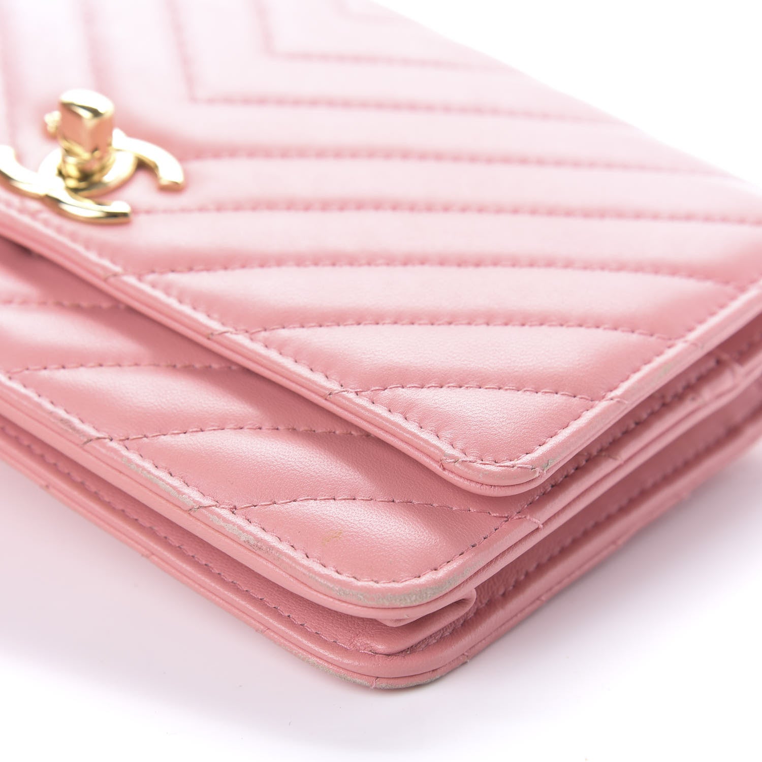 Chanel Lambskin Chevron Quilted Trendy CC Wallet On Chain WOC Pink 14 of 15