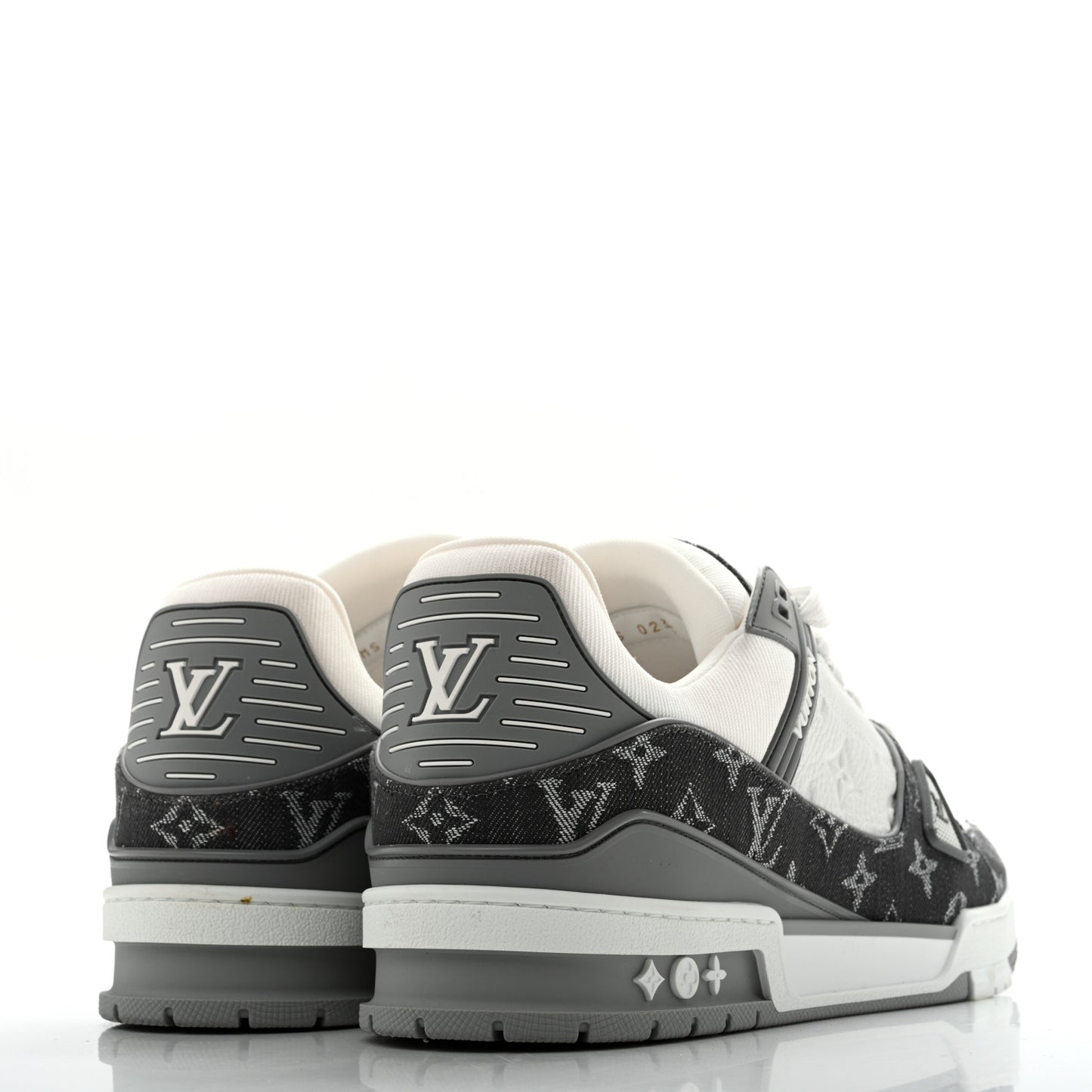 Calfskin Embossed Monogram Denim Mens LV Trainer Sneakers 11 Grey