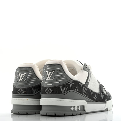 Louis Vuitton Calfskin Embossed Monogram Denim Mens LV Trainer Sneakers 11 Grey 5 of 10