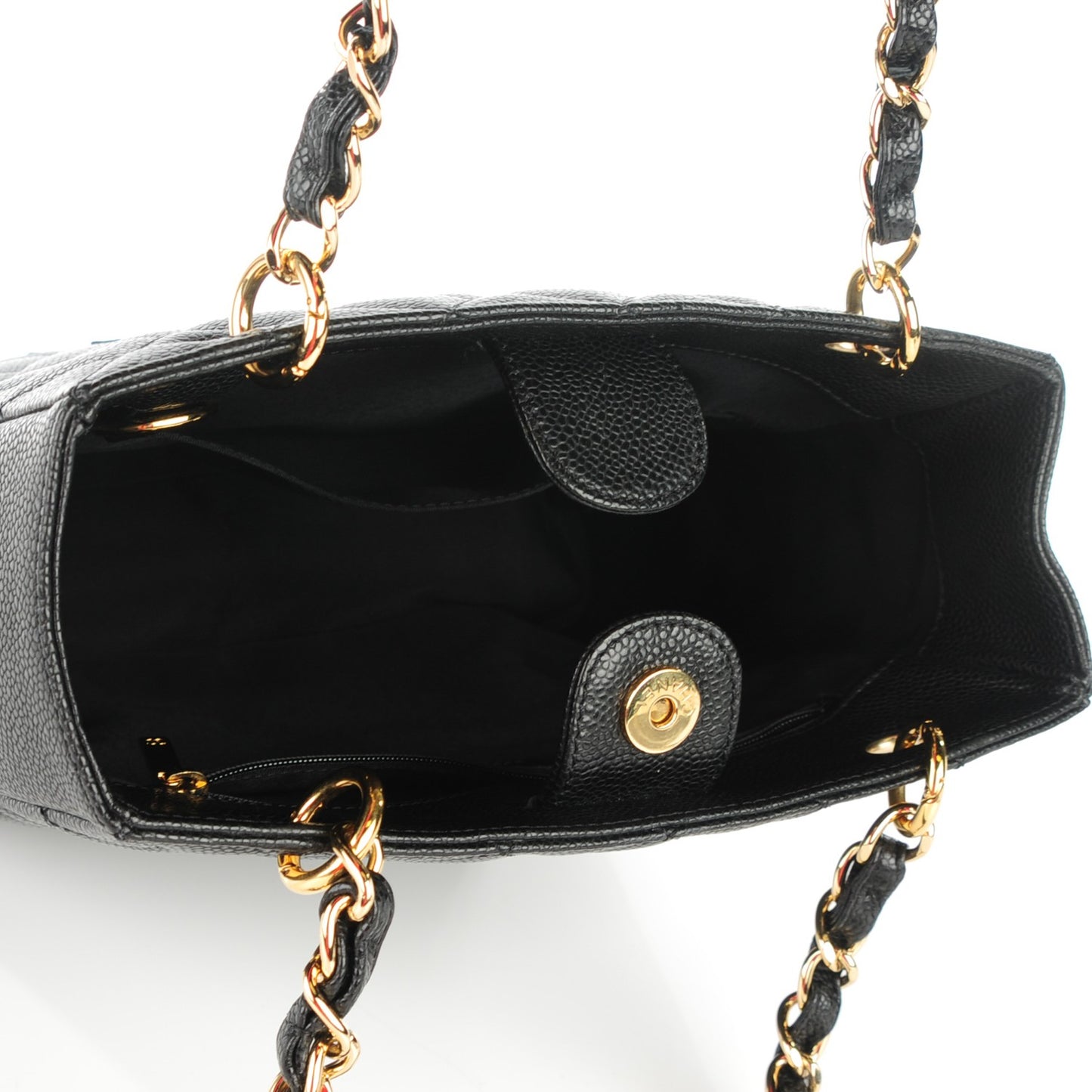 Caviar Quilted Petit Shopping Tote PST Black