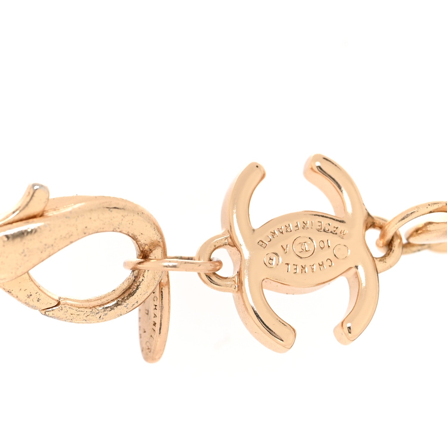 Chanel Silk CC Chain Link Choker Necklace Light Gold Black 4 of 6