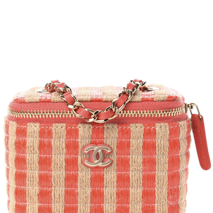Chanel Raffia Jute Striped Mini Vanity Case With Chain Red Beige 10 of 11