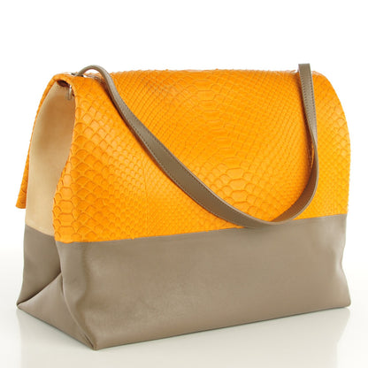 Celine Python Smooth Calfskin All Soft Shoulder Bag Saffron 3 of 8