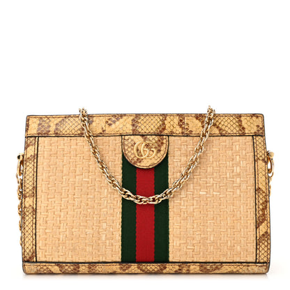 Gucci Raffia Elaphe GG Small Ophidia Chain Shoulder Bag Natural Cream Brown 1 of 10