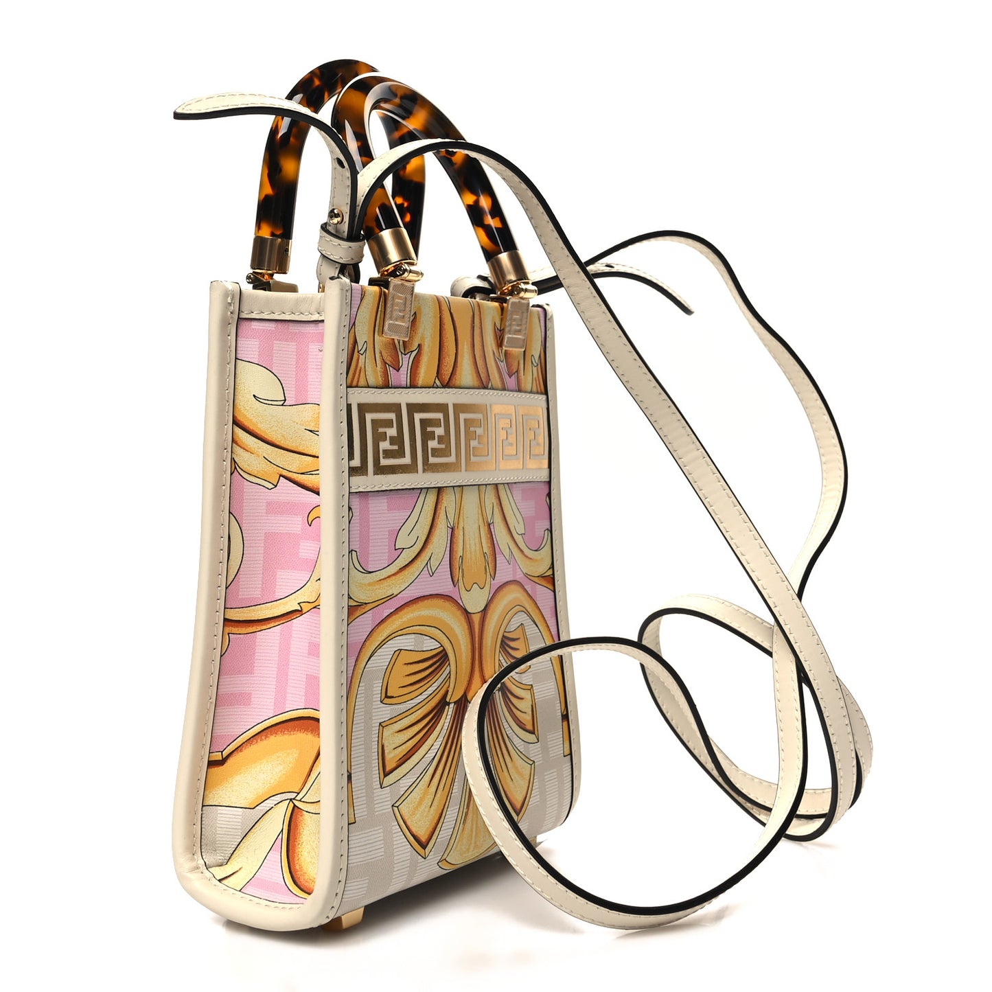 X VERSACE Calfskin Plexiglass Fendace FF Baroque Mini Fendi Sunshine Shopper Tote Gold Rosa White Ice Ciad
