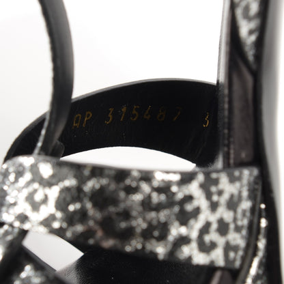 Saint Laurent Metallic Calfskin Leopard Print Tribute 105 Platform Sandals 39 Black Silver 9 of 9
