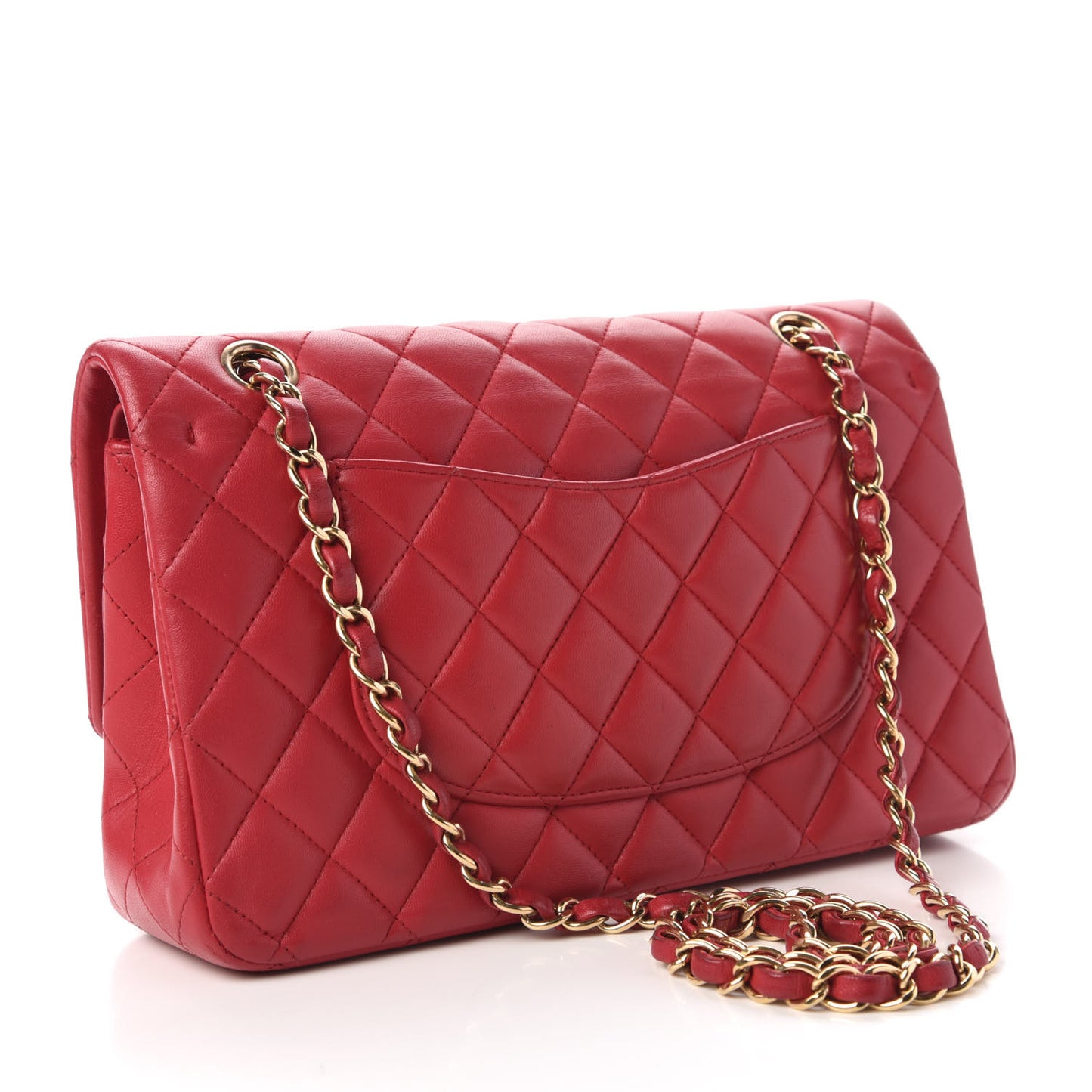 Lambskin Quilted Medium Double Flap Red