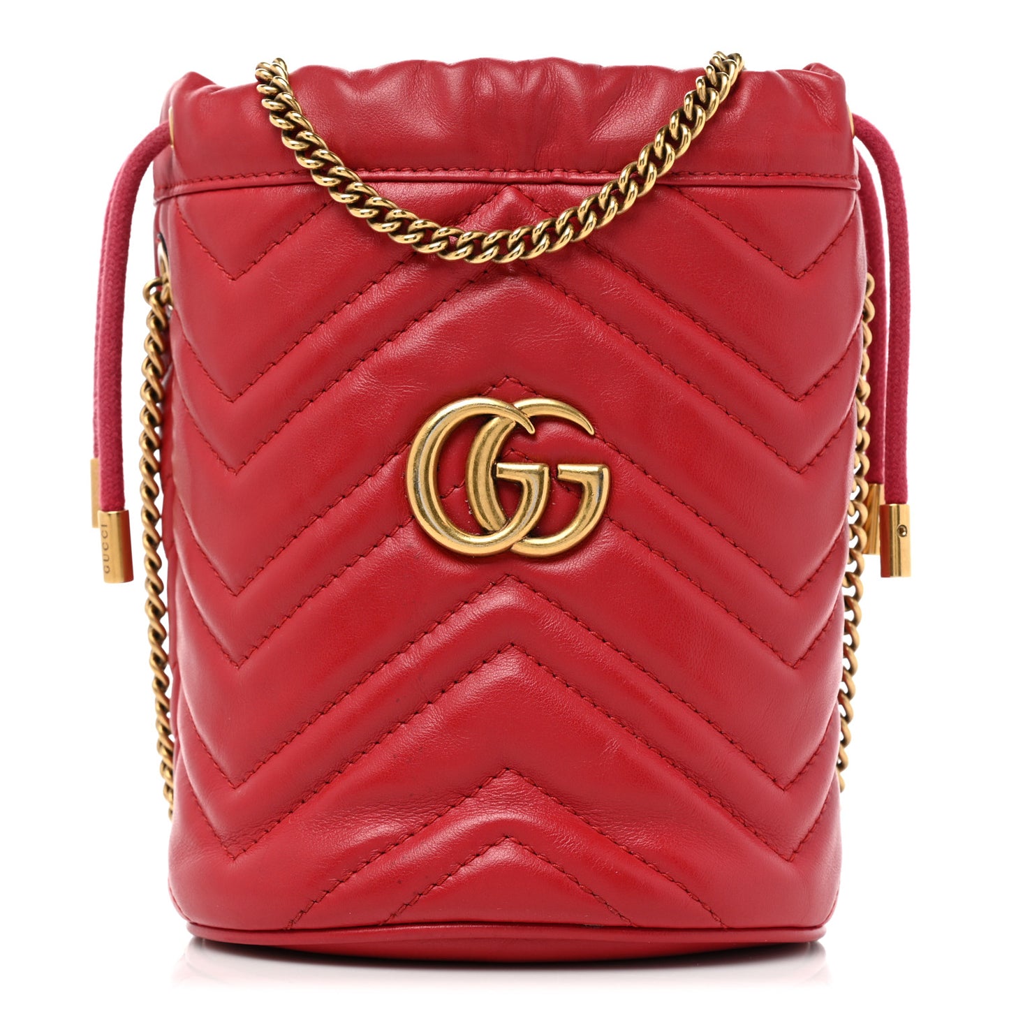 Calfskin Matelasse Mini GG Marmont 2.0 Bucket Bag Hibiscus Red