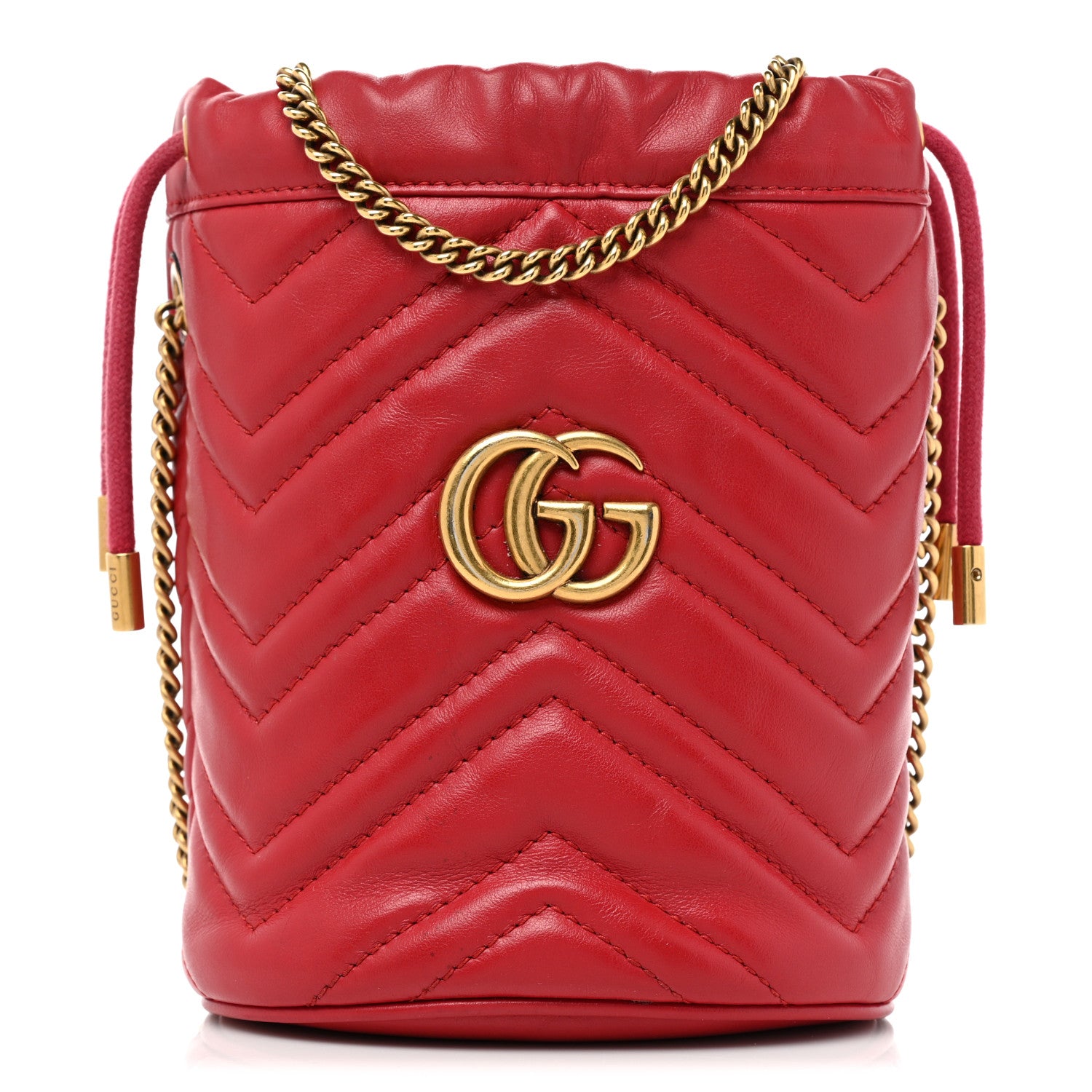 Gucci Calfskin Matelasse Mini GG Marmont 2.0 Bucket Bag Hibiscus Red 1 of 14