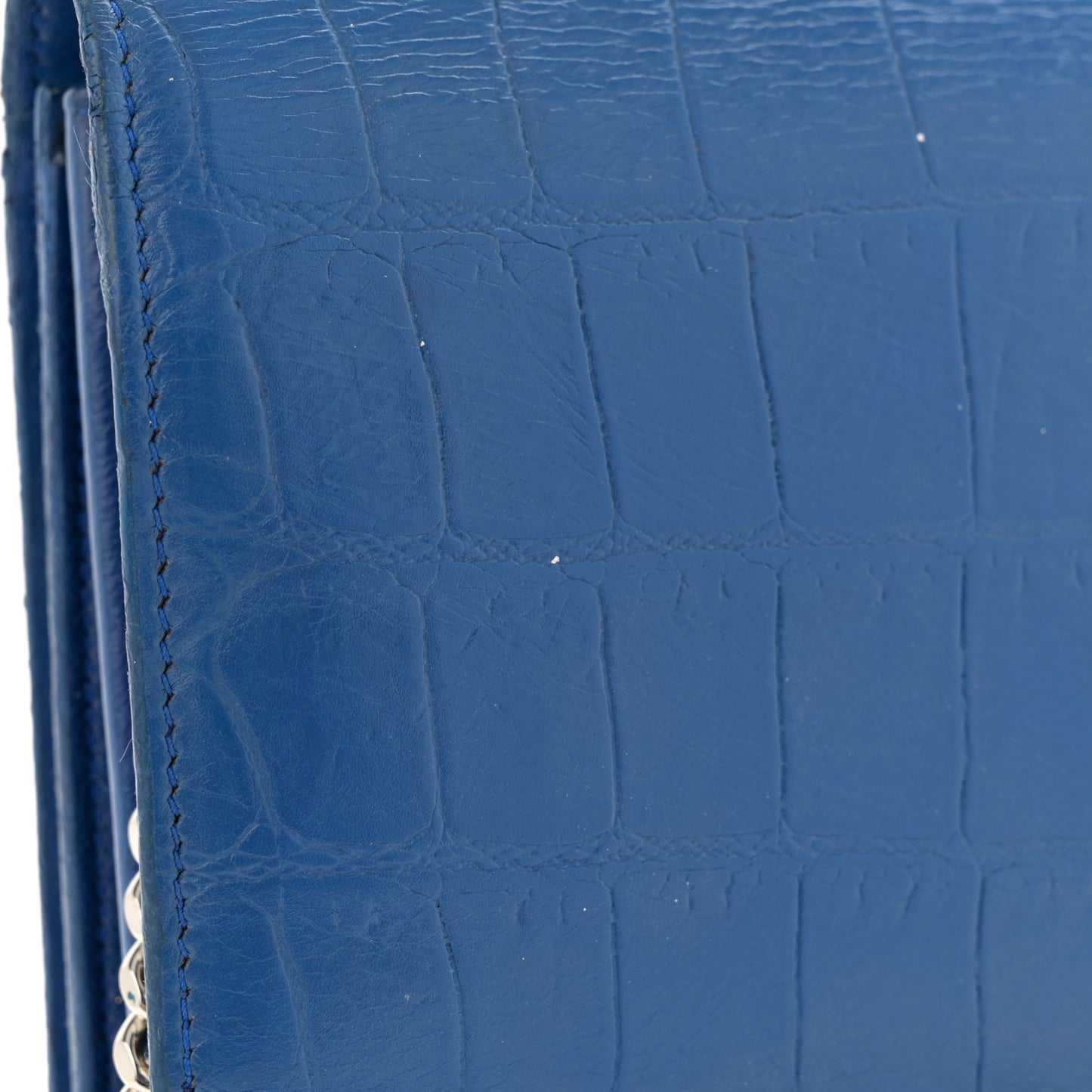Calfskin Crocodile Embossed Monogram Chain Wallet Royal Blue